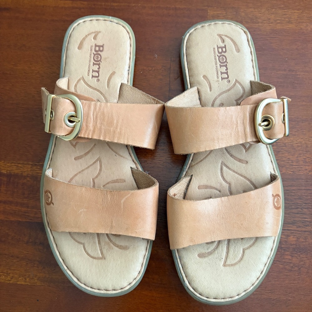 Born Ralf Tan Leather Buckle Slide Slip-On Sandals 8